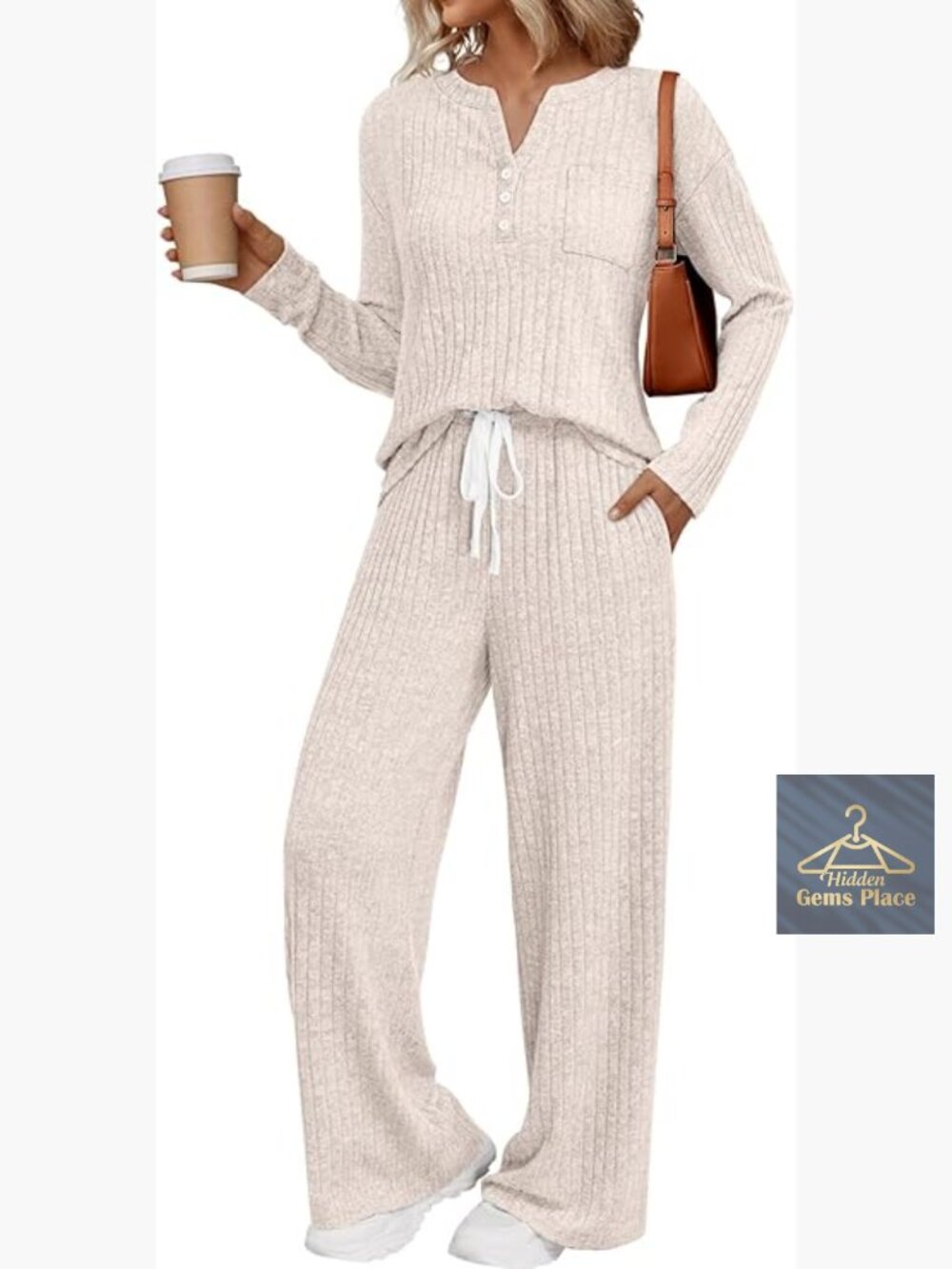 Women's 2-Piece Lounge Set Long Sleeve Pants Pockets Travel Outfit